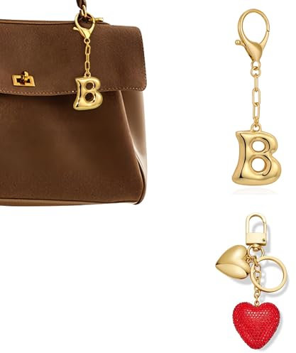 HolidayQbee Schlüsselanhänger Taschenanhänger mit Gold Buchstabe B und Rotes Herz, Elegantes Taschen Charm, Antiallergisch und Langlebig, Accessoire für Tasche oder Schlüssel, Geschenkidee für Sie