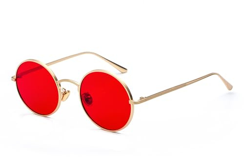Hviomru Kleine Runde Sonnenbrille Hippie Kreis Brille Metallfarben für Damen Herren