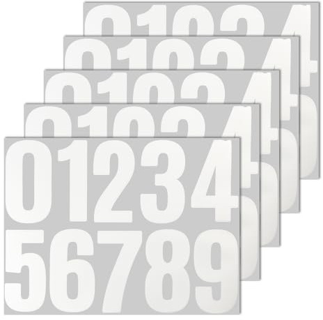 50 Numbers,White Large Number Stickers for Outdoor,Mailbox,House | and Address Number,Self Adhesive Waterproof - 5 Sheets