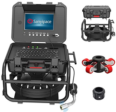 Videocamera Ispezione Tubi 40M, Endoscopio Professionale per Fognature Dotata di Cavo Rigido, Tastiera e Funzione Contametri, Telecamera per Tubi Sonda HD con Autolivellamento e Trasmettitore 512hz