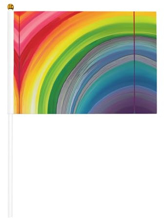 Handflagge, Regenbogenfarben, gestreift, Polyester, Flaggen mit Kunststoffstange für Veranstaltungen und Dekoration