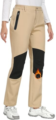 CMTOP Waterproof Trousers Womens Hiking Walking Pants Thermal Fleece Lined Ladies Winter Outdoor Lightweight Windproof Warm Softshell Ski Snow Pants with Zipper Pockets