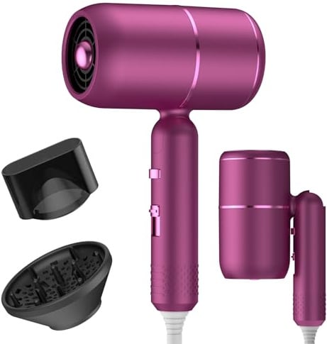 Oskuglin Secador plegable iónico con motor AC, 3 calores & 2 velocidades | Compacto con función aire frío, difusor & concentrador – ideal para rizos, cabello liso y viajes