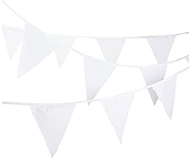 Die Herbstflagge, Wimpelkette Girlande 20er Pack Fahnen 8M Seidenstoff Weiß