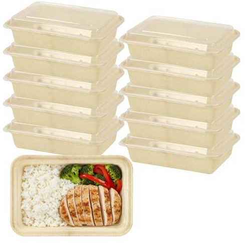 Greenfields Meal Prep Containers 10 Pack – 1 Compartment 850ml (30oz) – Beige BPA-Free Food Storage Boxes with Secure Lids – Stackable, Reusable, Microwave, Freezer & Dishwasher Safe