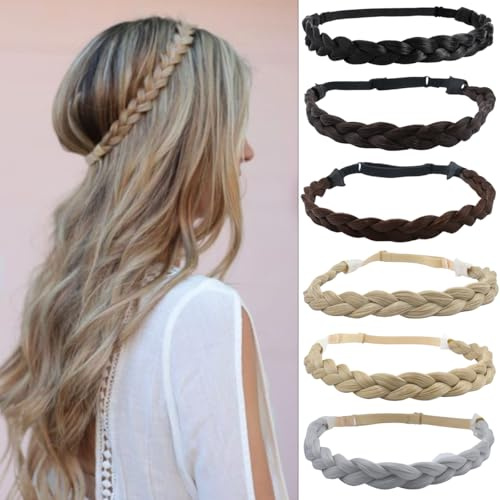 Haarreifen Damen Geflochtenes Haarband Schwarz 3 Stränge für Frauen | Verstellbarer Stirnbänder Elastischer Haarreif Zopf-Haarband für Oktoberfest Party Halloween Karneval, Synthetisches Haar