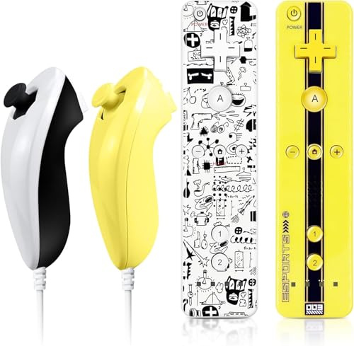 LeonDesigns Wii Remote Controller und Nunchuck Controller für Wii U, inkl. Silikonhülle und Handschlaufe (black+yellow)