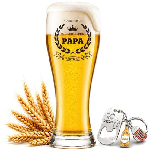 BeBeiZi Bierglas für Papa mit Flaschenöffner – Weltbester Papa Geschenk zum Geburtstag, Vatertag & Weihnachten – Weizenglas 460ml – Limitierte Auflage & Authentisches Design