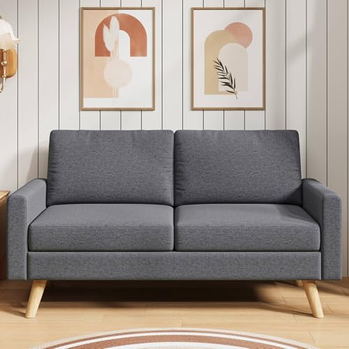 Blishom 2-Sitzer Sofa, Stoffcouch mit Armlehnen, 147x63x84cm, Dunkelgrau | Für Wohnzimmer, Schlafzimmer oder Büro, Platzsparendes Zweisitzer Sofa für Kleine Räume, 147x63x84cm