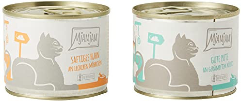 MjAMjAM - Premium Nassfutter für Katzen - Monopaket I - mit Huhn und Pute, 6er Pack (6 x 200 g), getreidefrei mit extra viel Fleisch