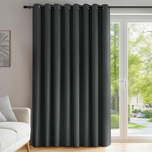 Deconovo Super Soft Window Treatment Eyelet Thermal Insulated Wide Width Blackout Curtain for Kidsroom 100 x 95 Inch Dark Grey 1 Panel