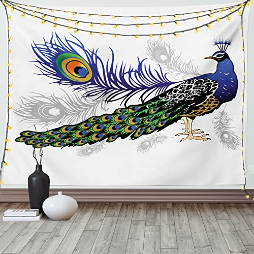 ABAKUHAUS Frühling Wandteppich, Wilde Pfauenfeder aus Weiches Mikrofaser Stoff Waschbar ohne Verblassen Digitaldruck, 150 x 110 cm, Mehrfarbig