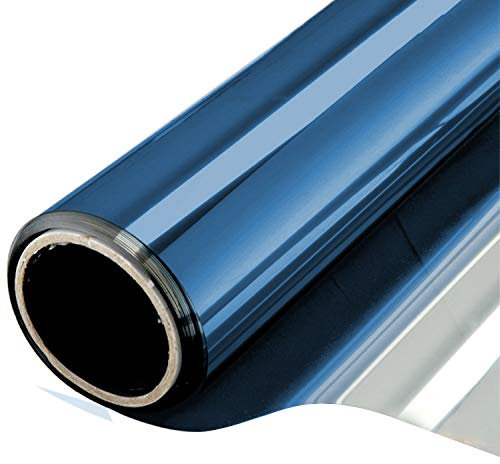 One Way Mirror Window Film Daytime Privacy Heat Control Film Solar Film Non-Adhesive Window Tint for Home and Office Blue & Silver 6 Mil 35.4 Inch x 16.4 Feet