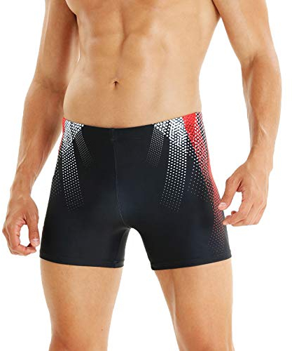 WHCREAT Herren Badehose Sport Schwimmhose Badeshorts Beachshorts Chlor Resistent, Rot L