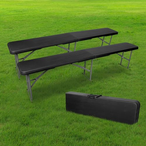 2 Bänke, faltbar, Schwarz, 180 cm, 2 Stück, faltbar, für Campingtisch, Camping Zubehör, 2 Stück