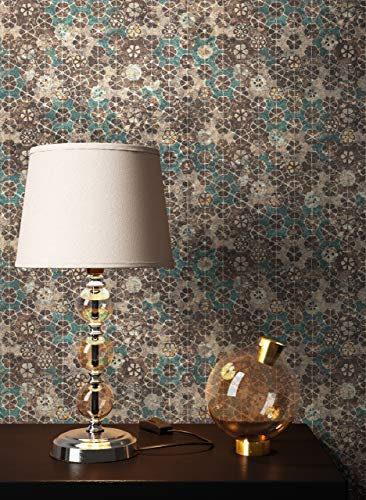 NEWROOM Tapete Grün Vliestapete Mosaik - Fliesenoptik Vintage Braun Blau Fliesen Blumen Muster Floral Blumentapete Mustertapete inkl. Tapezier-Ratgeber