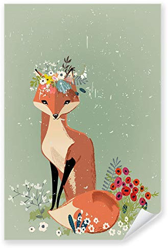 Postereck - 3981 - Kinderzimmer, Fuchs Blumen Tier Süss Wald - Kinder Kinderzimmer Kinderbild Wandposter Fotoposter Bilder Wandbild Wandbilder - Poster - DIN A4-21,0 cm x 29,7 cm