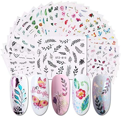 Adesivi per nail art, 29 fogli di cialeano, adesivi per unghie, autoadesivi, estivi, trasferimento di acqua, fenicotteri, foglie, cactus, manicure, fai da te e come arte artigianale per bambini