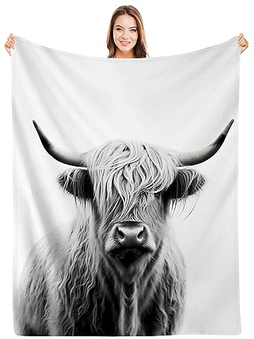 SARA NELL Hochland-Kuh-Decke, Flanell-Fleece-Überwurf, Überwurf, Decke, Highlander, Tier, Schottland, Schottische Hörner, Stier, Rinder, warm, gemütlich, Sofa, 152.4 x 127.7 cm