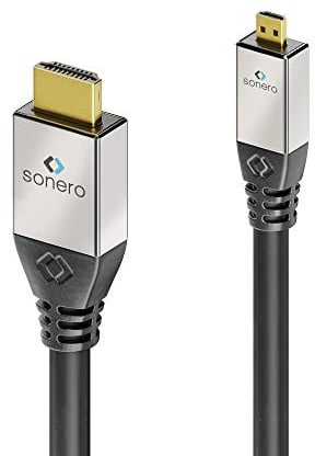 sonero® Premium 2,00m Micro HDMI Cable, câble HDMI Haut débit avec Ethernet, 4K / UHD / 60Hz, 18 Gbps, Noir