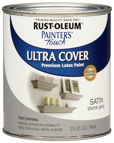 Rust-Oleum 267335 Painter's Touch Latex Acrylic Paint, Satin Stone Gray 32 Fl Oz (Pack of 1)