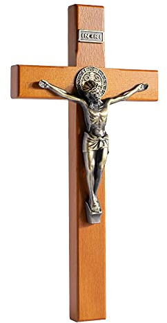 KUXBET Crucifix Wall Cross Wooden Jesus Christ Catholic Hanging Wall Cross for Home Decor 10 Inch Cross For Wall Golden Oak (10 L x 4.9 W)