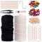 Tanstic 134Pcs Macrame Kit, Macrame Cord 3mm x 100m Macrame Wall Hanging Kit Macrame Cord Beginner, Wooden Beads with Wooden Sticks and Wooden Rings for Adults Beginners Hanging Plant DIY Craft