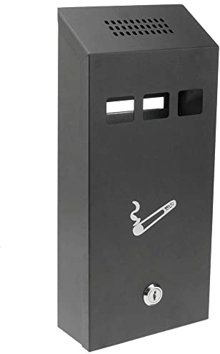 Homespired® Outdoor Ash Bin, Smoking Cigarette Bin, Ashtray Solid Steel Heavy Duty Scratch Resistant, Powder Coated in Black, Cylinder Lock with 2 Keys (14.7 x 32.3 x 6.0 cm)