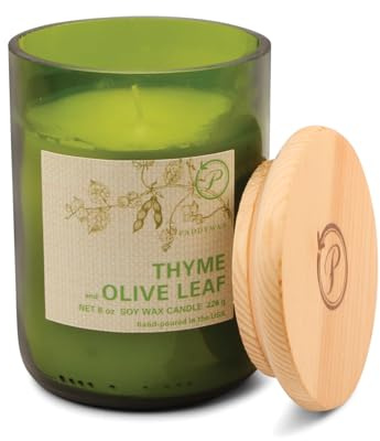 Paddywax Duftkerzen Eco Green Handwerkerkerze im recycelten Glasgefäß, 226 g, Thymian & Olivenblatt
