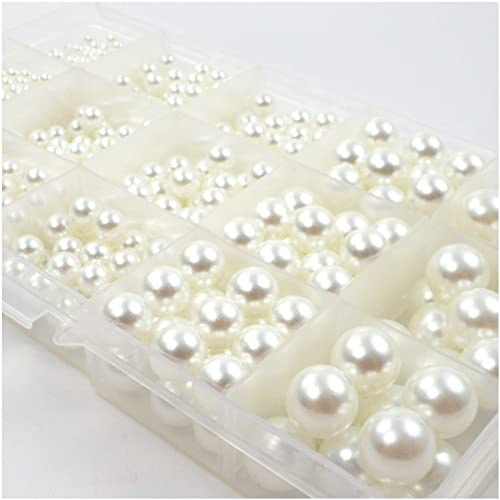 1300 Set Mix Dekoperlen Bastelperlen Kunststoffperlen Wachsperlen Perlen Weiss 4 6 8 10 12 mm (1300 Stück - 4,6,8,10,12mm, Ohne Loch)