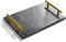 Moreast Schwarzes Tablett aus echtem Marmor mit goldenem Griff, Naturstein, dekoratives Tablett mit Metallgriff für Badezimmer, Küche, Schminktisch, Kommode, Nachttisch, Schreibtisch, 30 x 20 cm,