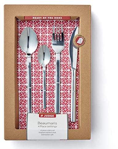 Judge Beaumaris 16-Piece Stainless Steel Cutlery Set in Gift Box for 4 People, Dishwasher Safe