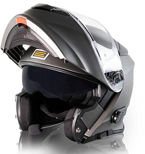 ORIGINE Casco de Moto Modular Bluetooth homologado ECE Voice Dial Casco de Moto Llamada Manos Libres(Titanium,L)