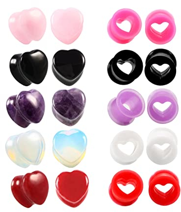 Gualiy 20 STK Silikon Flesh Tunnel, Ohr Plug Flesh Tunnel Herz Stein und Reifen Tunnel Herren