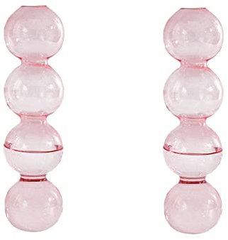 RESOYE 2 Stück transparente Glas-Blasenvasen, 4 Kugeln Hydrokultur-Pflanzen, Behälter, niedliche florale trockene Blumenknospen-Vase für Hochzeit, Heimdekoration (rosa)
