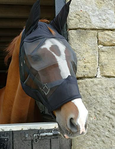 Black or White Padded Mesh Fly Mask Hood with Ears Horse and Pony Size (X-Full, White)