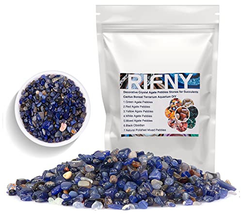 RIFNY Kieselsteine, Dekosteine Achat Kies Deko für Garten Blumentopf Pflanzen Sukkulenten Kaktus, Aquarium Kies Steine (680g, Blau)