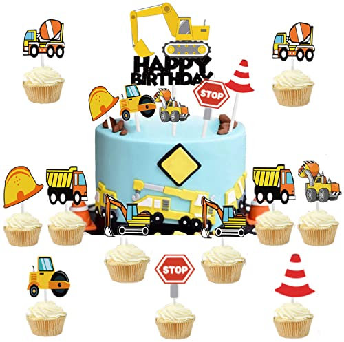 Engineering Vehicle Cake Toppers for Boys,17Pcs Excavator Happy Birthday Cake Toppers,Boys Engineering Vehicle Birthday Cake Decorations Cupcake Toppers for Kids Boy Car Theme Birthday Party Supplies