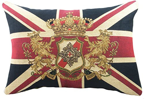 Evans Lichfield Kissenhülle Union Jack – Baumwolle, Rechteckig, Dekorativ, Britische Flagge mit Löwenwappen (32 x 46 cm)