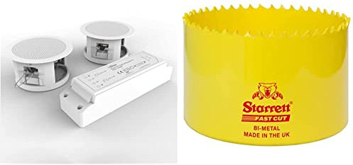 i-Star Ceiling Bluetooth Speakers Complete Kit - Easy To Install Ceiling Speakers Fit in Existing Downlight Cut-Out Easy To Pair Bluetooth,White & Starrett FCH0278 Bi Metal Fast Cut Hole Saw, 73mm