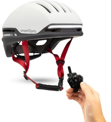 smartGyro Smart Helmet PRO – Smart Helmet mit automatischem Bremslicht, Blinkern, Lautsprechern, Bluetooth, Größe L, EPS + PC, Batterie, Frontvisier, LEDs vorne und hinten, weiße Farbe