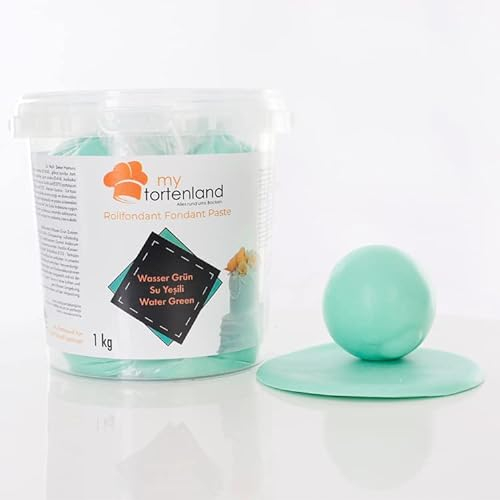 Zuckerteig | Rollfondant | Zuckermasse | Fondant 1-5kg | 26 Farben | Perfekt zum Modellieren von Figuren und Dekorationen | Halal & Koscher (Wassergrün 1 kg)