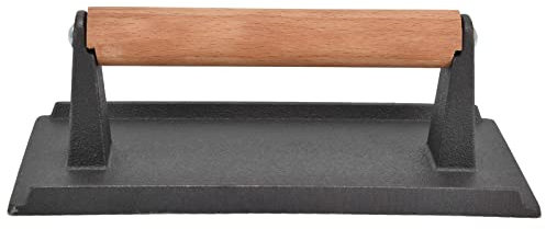 Cast Iron Bacon Press, Burger Press for Griddle, Heat Evenly Burger Steak Press with Comfortable Wooden Handle, Sturdy Meat Weight Press for BBQ, Burger, Bread, Steak, Bacon, Panini