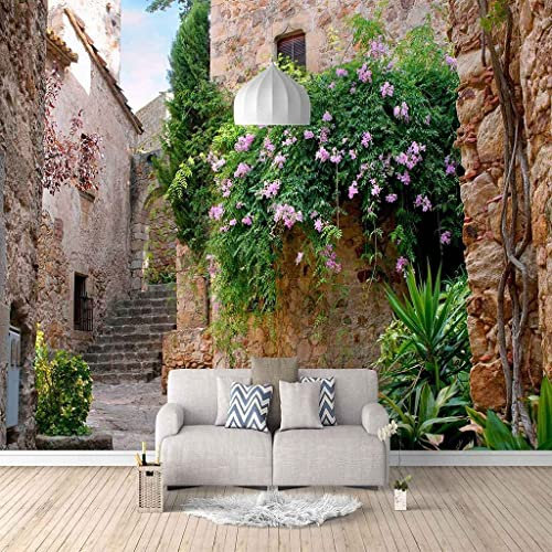 Wallpaper Murals Small Town Street Flowers And Plants Peel And Stick Removable Diy Wall Art Murals Home Wall Decor For Bedroom Living Room Classroom Office Wall Decaoration Wall 350 (W) x 256 (H) cm