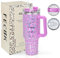 FECBK 1,2L Kaffeebecher to Go Thermobecher Doppelwandig Edelstahl Vakuumisoliert Auslaufsicher Trinkbecher mit Deckel und Strohhalm 40 oz Tumbler Cup, Spülmaschinenfest, Lavendel Rose Leopard
