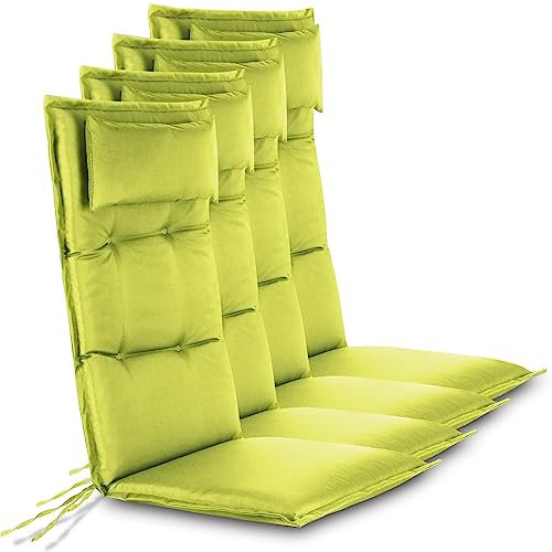 normani 4er-Set Stuhlauflagen Hochlehner mit Kissen - Sitzpolster Gartenstuhlauflagen für Draußen und Drinnen aus pflegeleichtem und wasserdichtem Outdoor Material 120x50 cm Made in EU Farbe Grün