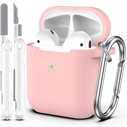 R-fun Kompatibel mit AirPods 2. Generation 2019 Case, 1. Gen 2016 Hülle Case Cover mit Reinigungsset und Schlüsselanhänger, weicher Silikonschutz für Apple AirPods Hülle,Pink