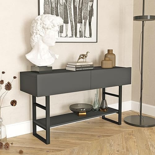 [en.casa] Konsolentisch Lappeenranta Sideboard mit 2 Türen Flurtisch 139x43x76 cm Beistelltisch mit Ablage Büro Wohnzimmer Industrial Anthrazit/Schwarz