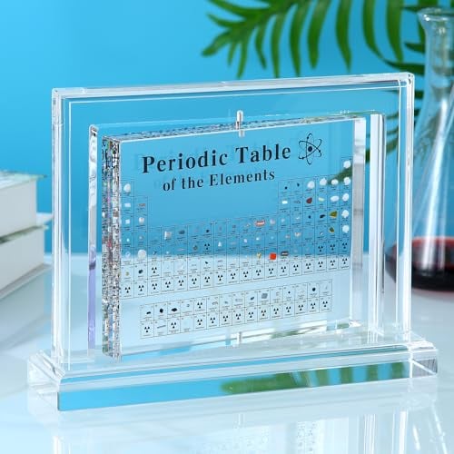 Aichong Periodensystem Mit Echten Elementen, Periodensystem Mit Um 360° Drehbarem Rahmen Periodensystem Aus Acryl Mit Echten Elementen für Kinder Freunde Lehrer 23 x 5 x 16 cm Transparentes