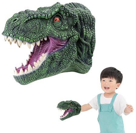 Dinosaurier Handpuppen,Dinosaurier Handpuppe Gummi Spielzeug,Dinosaurier Fingerpuppen,Tragbare Tier Handpuppe,für Kinder Spielzeug Geschenke Weihnachten Halloween Karneval Partydekoration-Grün